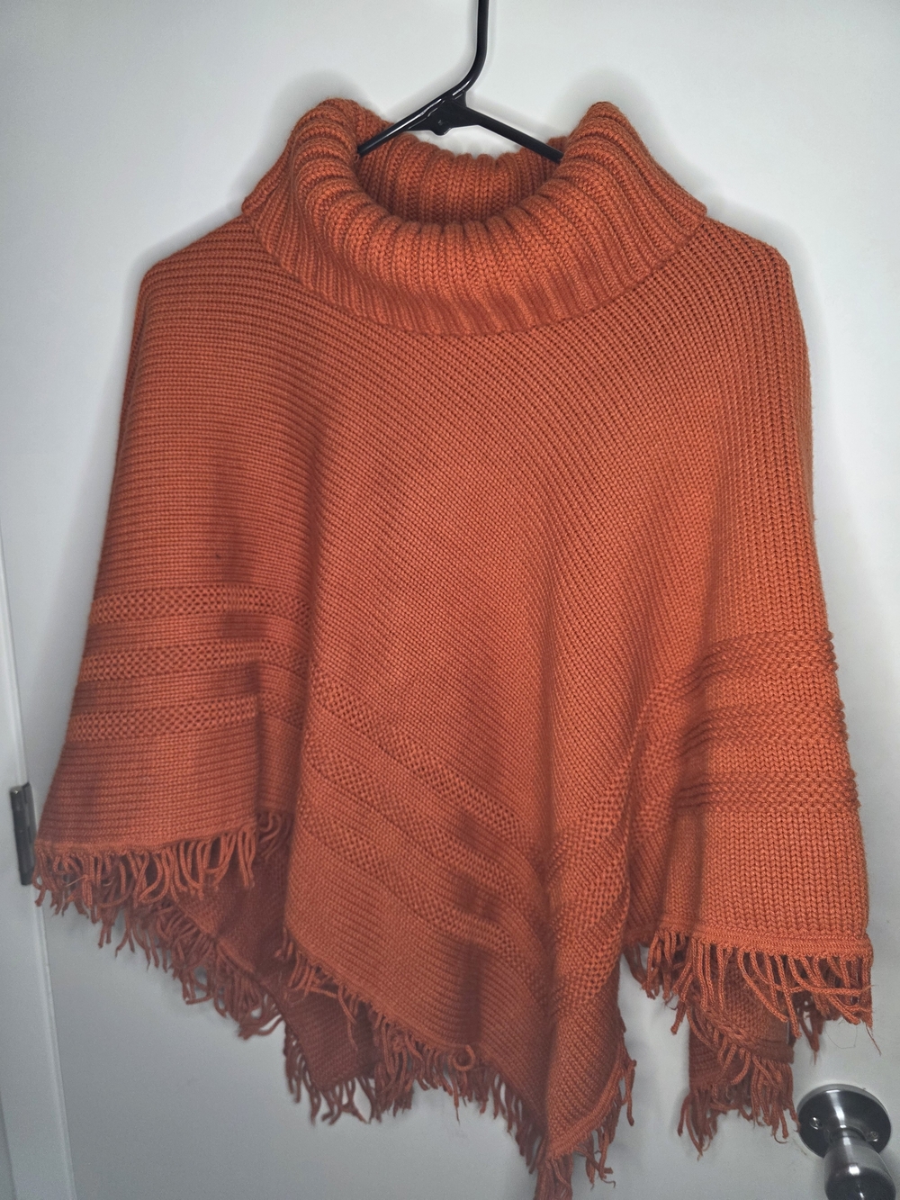 Vintage Tally Ho Burnt Orange Turtleneck Fringe Poncho-One Size